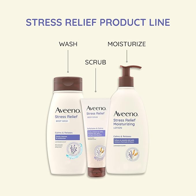 Aveeno Stress Relief Moisturizing Body Lotion with Lavender Scent, Natural Oatmeal to Calm & Relax, Non-Greasy Daily Stress Relief Lotion, 18 fl. oz (Pack of 3)-FemmiqueWomen
