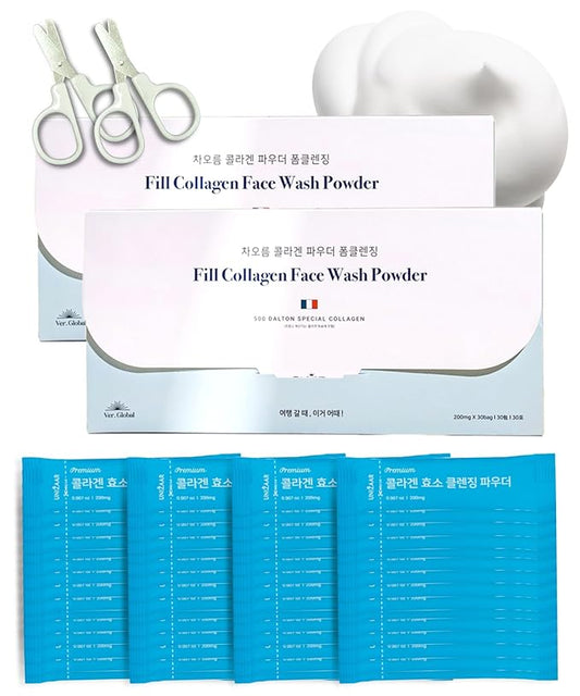 UNIZAAR Fill Collagen Enzyme Powder Face Wash Set of 2 – (0.007 oz * 60EA) Luxurious French Collagen & Urea Infused Korean Cleanser, Travel Face Wash, Travel Size Face Wash for Women, Korean Skin Care-FemmiqueWomen