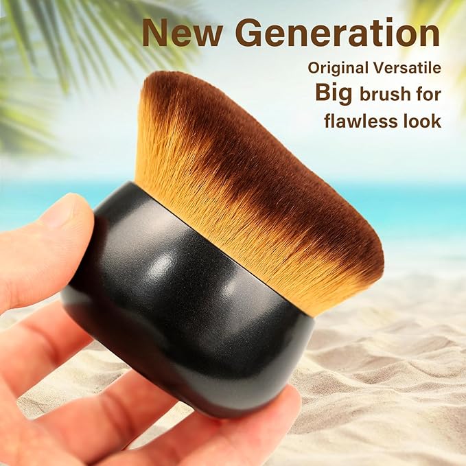 Extra Large Body Makeup Brush For Self Tanner, Sunscreen, Self Tan Back Applicator, Wide-Headed Kabuki Brush for Even& Pretty Lotion Application. Bronzer Blend, Long-Handle Face Leg Brush- Black Set-FemmiqueWomen