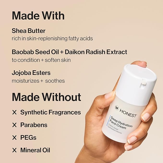 Honest Beauty Deep Hydration Face Cream for Dry Skin | Hydrates + Supports Natural Moisture Barrier | Hypoallergenic + Gentle for Sensitive Skin | 1.7 fl oz-FemmiqueWomen