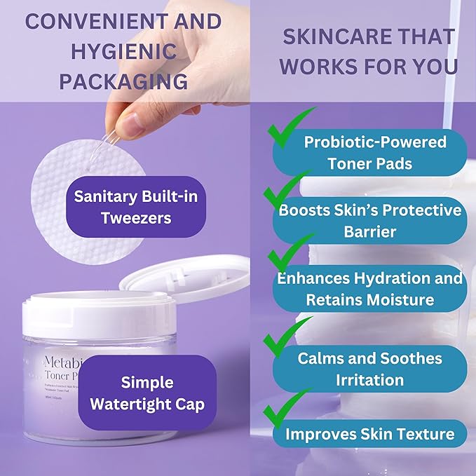 Metabiome Korean Toner Pads for Clear face Skin Care Soothing exfoliating Cotton Tea Tree Toning pad Sheet mask Blemish brightening Dry Facial Vitamin c Collagen-FemmiqueWomen