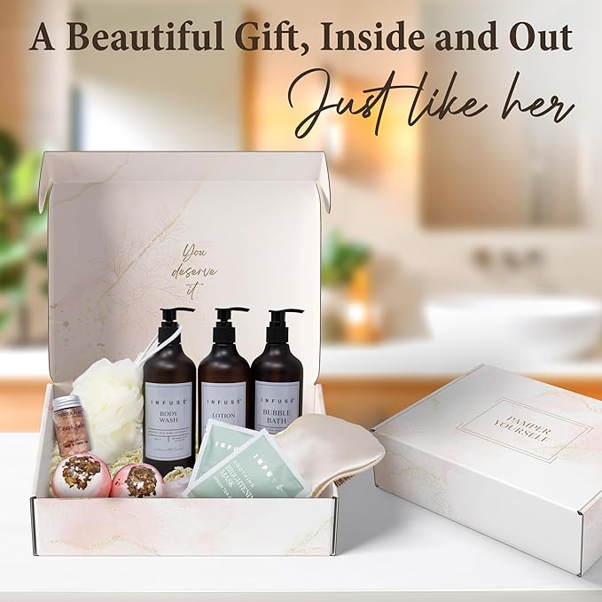 10-Piece Spa Gift Box for Women | Self-Care Set with Eye Mask, Loofa,Bath Bombs,Face Masks,Bubble Bath, Lotion, Body Wash & Bath Salt | Gift for Mom, Grandma, Wife, Bridesmaid or Loved Ones-FemmiqueWomen