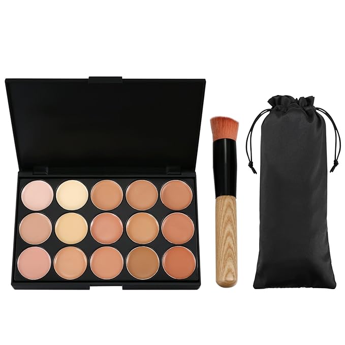 15 Colors Contour Palette Kit: Cream Concealer Palette Face Makeup Foundation Kit Contour Palette with Brush for Professional and Daily Use-FemmiqueWomen