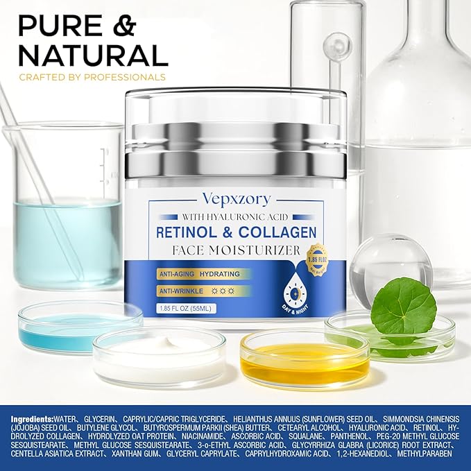 Face Moisturizer Retinol Cream For Face, Collagen Anti Aging Face Cream, Day-Night Neck Cream With Hyaluronic Acid, Wrinkle Cream For Women & Men Reduces Wrinkles, Dryness, 1.85 Fl. Oz-FemmiqueWomen