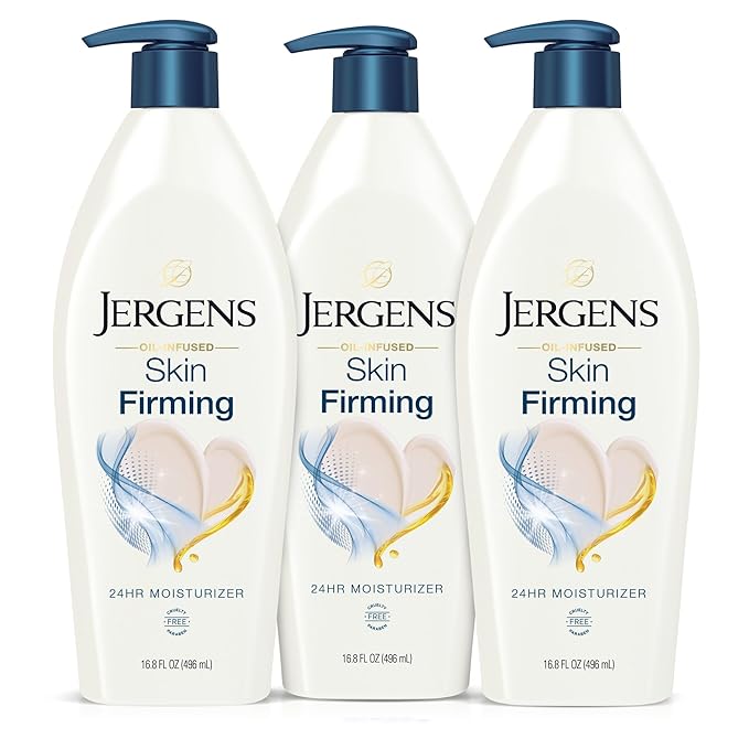 Jergens Skin Firming Body Lotion for Dry to Extra Dry Skin, Skin Tightening Cream with Collagen and Elastin, Dermatologist Tested, Hydralucence Blend Formula, 16.8 Oz, Pack of 3-FemmiqueWomen