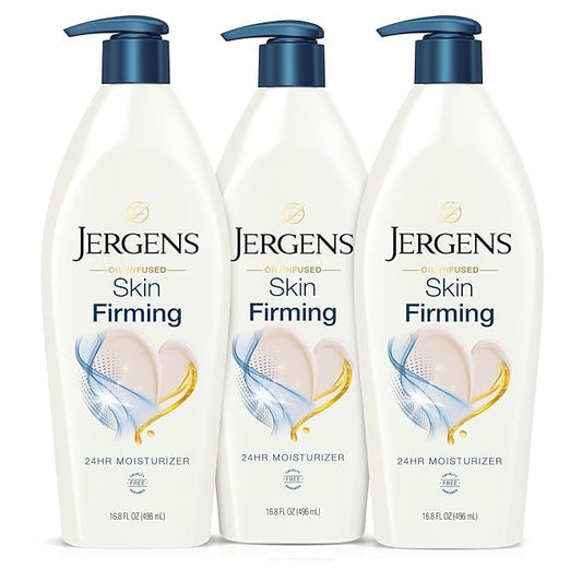 Jergens Skin Firming Body Lotion for Dry to Extra Dry Skin, Skin Tightening Cream with Collagen and Elastin, Dermatologist Tested, Hydralucence Blend Formula, 16.8 Oz, Pack of 3-FemmiqueWomen