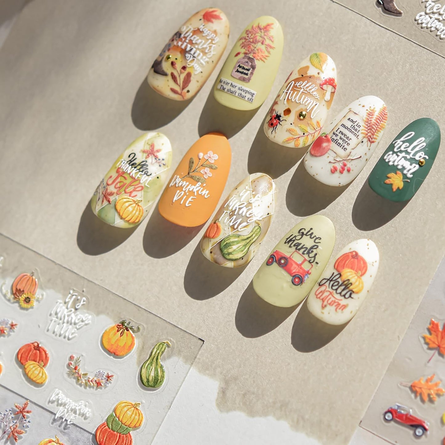 1 Sheets Embossed Pumpkin Nail Decals for Nail Art Thanksgiving Day Fall Nail Stickers 5D Self-Adhesive Autumn Leaf Nail Art Stickers Cute Pumpkins Nail Decal for Women DIY Manicure Decor-FemmiqueWomen