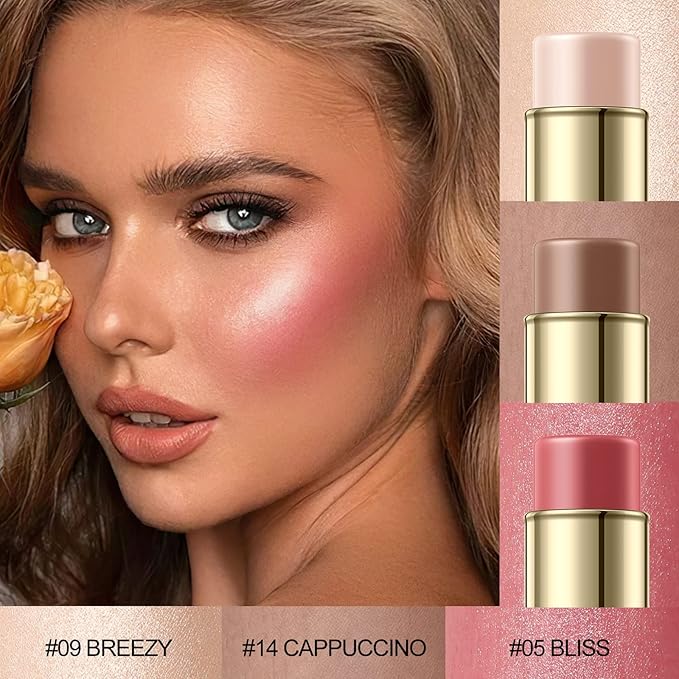 3 Pcs LIGHT-MEDIUM Contour Stick Set,Cream Blush & Highlighter Bronzer Pen,Long Lasting & Smooth Natural Face Contouring Illuminator,Professional Makeup Kit for All Skin-FemmiqueWomen