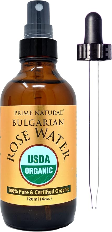 PRIME NATURAL Rose Water Spray 4oz/120ml, USDA Certified Organic, Facial Toner, Hydrating Mist for Face & Hair - Bulgarian, 100% Pure, Natural, Preservative-Free, Moisturizer from Fresh Rose Petals-FemmiqueWomen