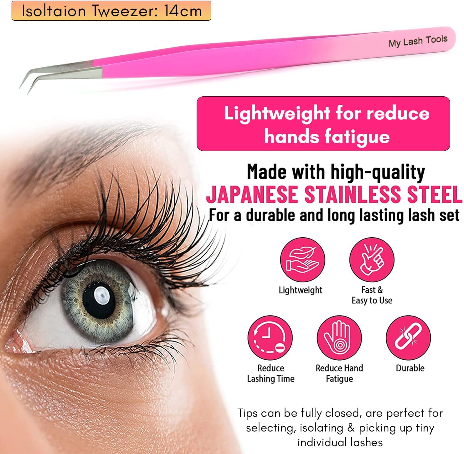Isolation Tweezers for Eyelash Extension – 14cm Curved, Double Pink, Japanese Stainless Steel, Best for Individual Isolation & Classic Lashes, Pinzas para Pestaña (Double Pink Color)-FemmiqueWomen