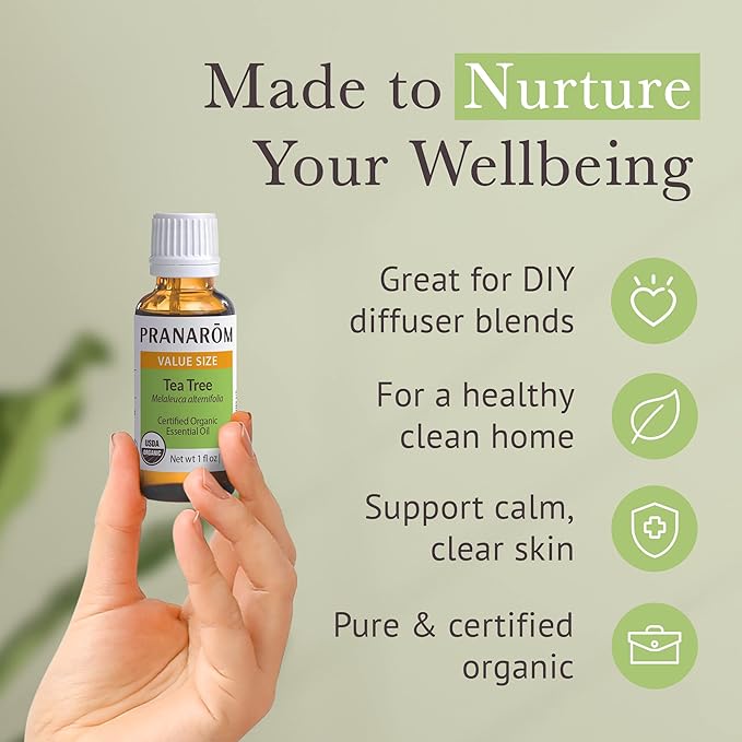 Pranarom USDA Certified Organic Tea Tree Essential Oil (30ml), 100% Pure Undiluted Therapeutic Grade from Zimbabwe for Aromatherapy, Diffuser, Healthy Skin & Hair, Massage, Relaxation-FemmiqueWomen