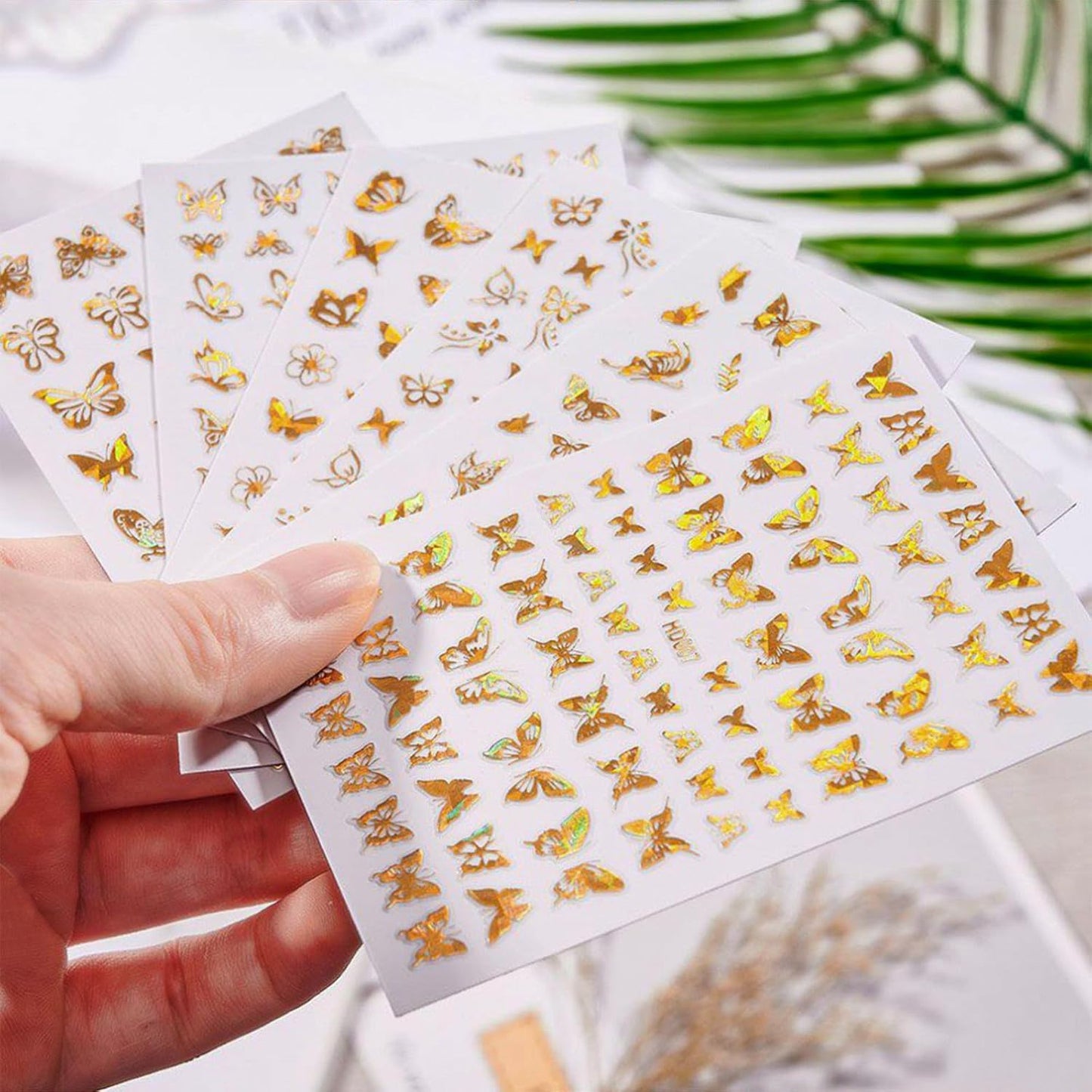 16 Sheets Butterfly Nail Art Stickers Decals 3D Self-Adhesive Gold Metallic Butterfly Nail Stickers Holographic Butterflies Design Nail Art Supplies for Women Acrylic Nail Art Decoration Accessories-FemmiqueWomen