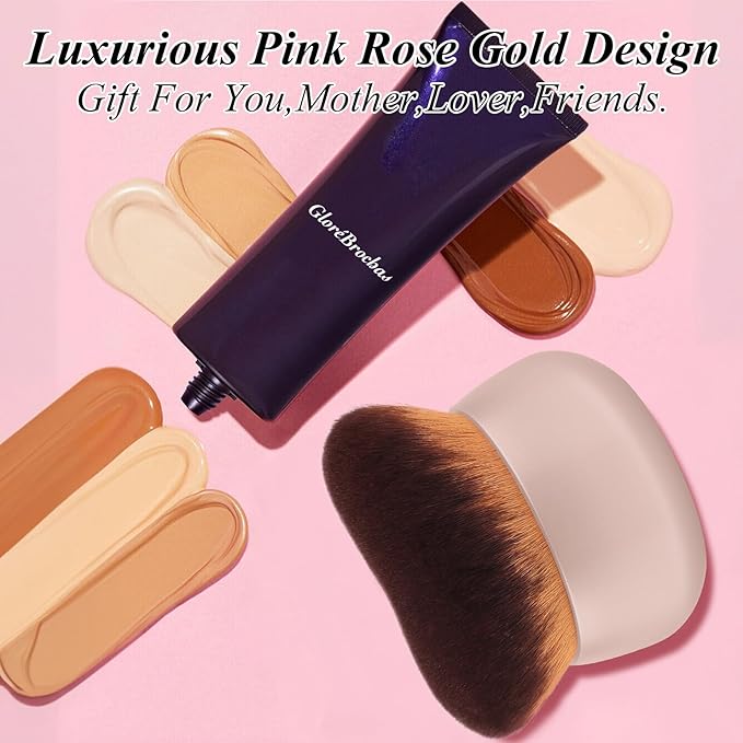 75MM Extra Large Self Tanner Kabuki Makeup Brush – Ultra Soft Dense Vegan Bristles for Body Makeup, Bronzer & Foundation–Applies Tanning Mousse, Lotion & Self Tanner–Khaki, Wet & Dry-FemmiqueWomen