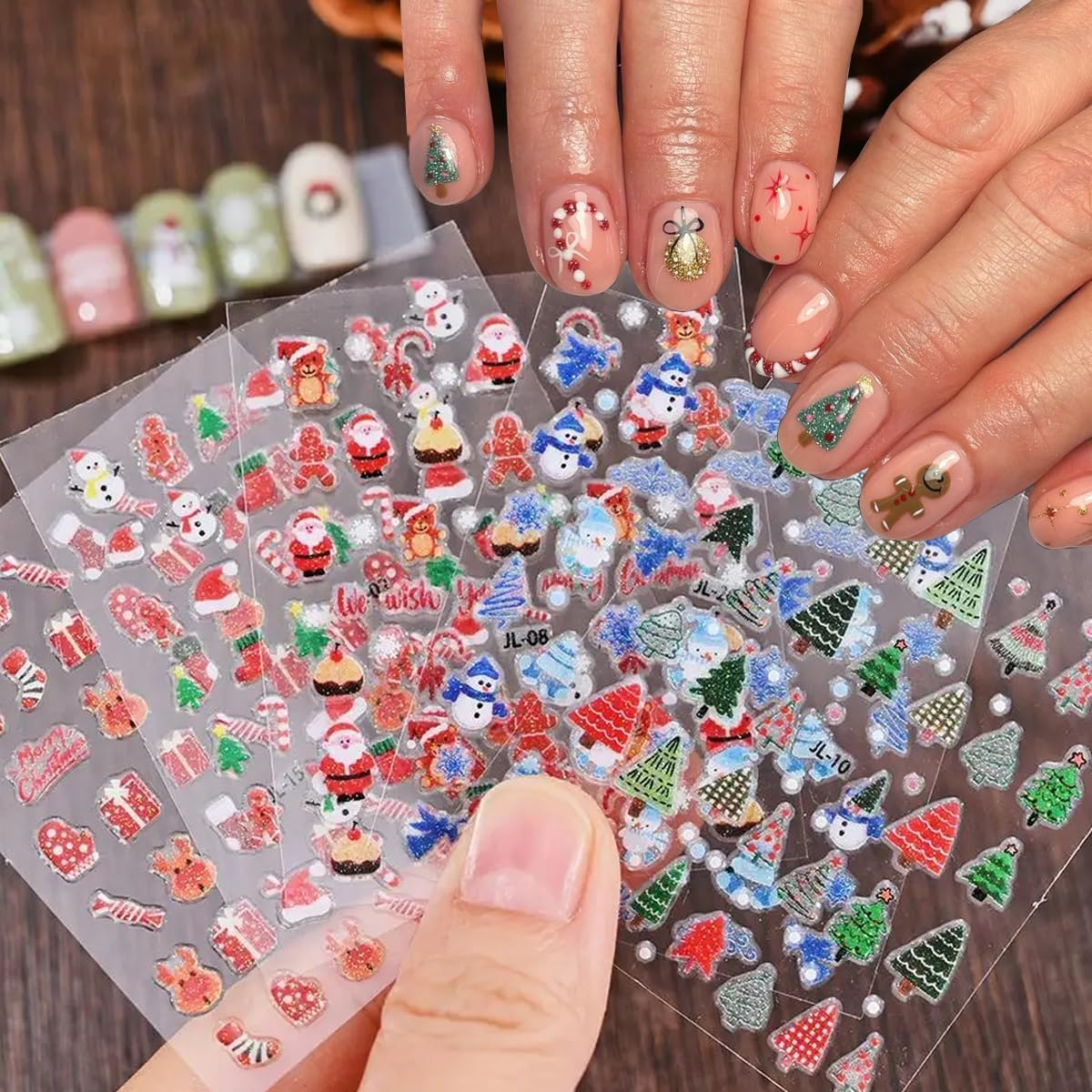 30 Pcs Christmas Nail Sticker 3D Self- Adhesive Nail Decals with Cute Penguin Deer Snowman Snowflake Elk Santa Claus Design Xmas Nail Art Stickers for Women Winter Holiday Nail Sticker(Christmas)-FemmiqueWomen