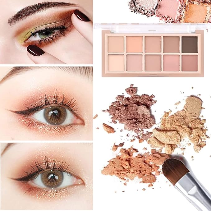 10 Colors Eyeshadow Palette Matte Naked Eye Shadow Makeup,High Pigmented, Naturing-Looking, Ultra-Blendable,Long Lasting High Pigment Nude Eyeshadow with 3 Eyeshadow Brush(Milk Tea)-FemmiqueWomen