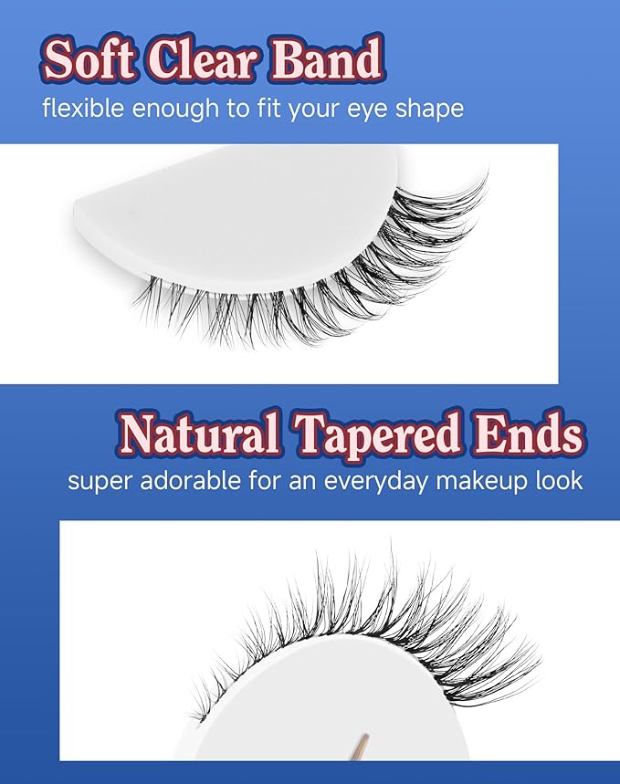 Short Cat Eye Lashes Clear Band False Eyelashes Wispy Natural Look Flared Strip Eyelash Soft Fluffy Lashe Pack 7 Pairs SF-10-FemmiqueWomen