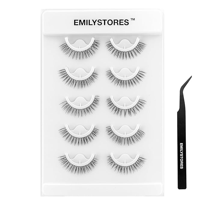 False Eyelashes, 5 Pairs Wispy Light Pre-Glued Self Adhesive Lashes with Applicator (DLP02)-FemmiqueWomen