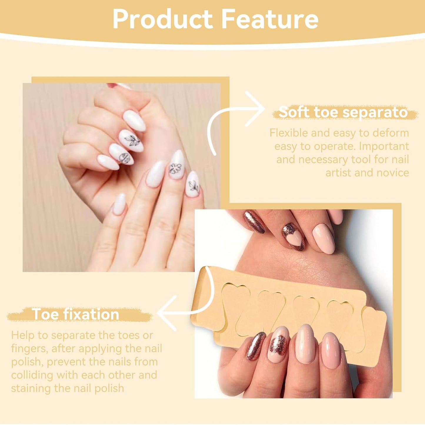 100PCS Sponge Toe Separator, Soft Toe Spreader Nail Art Finger Separator Divider Spacer Manicure Pedicure Tool for Nail Polish (Orange)-FemmiqueWomen