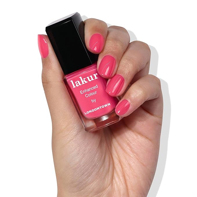 LONDONTOWN lakur Nail Polish - Chip-Resistant, Non-Toxic, Conditions & Hydrates Nails | Glossy Flamboyant Pink, Electric Flamingo, .40 fl oz