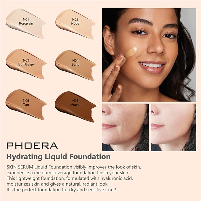 2024 New PHOERA Foundation Makeup for Mature Skin, Wrinkles Matte Natural Finish for a Flawless Complexion (N05 Tan)-FemmiqueWomen