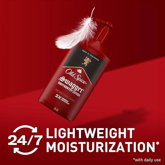 Old Spice Hand, Face & Body Lotion for Men, 24/7 Lightweight Moisturization with Amazing Scent, Instant Absorption, For All Skin Types, Swagger with Cedarwood Scent, 16 oz-FemmiqueWomen