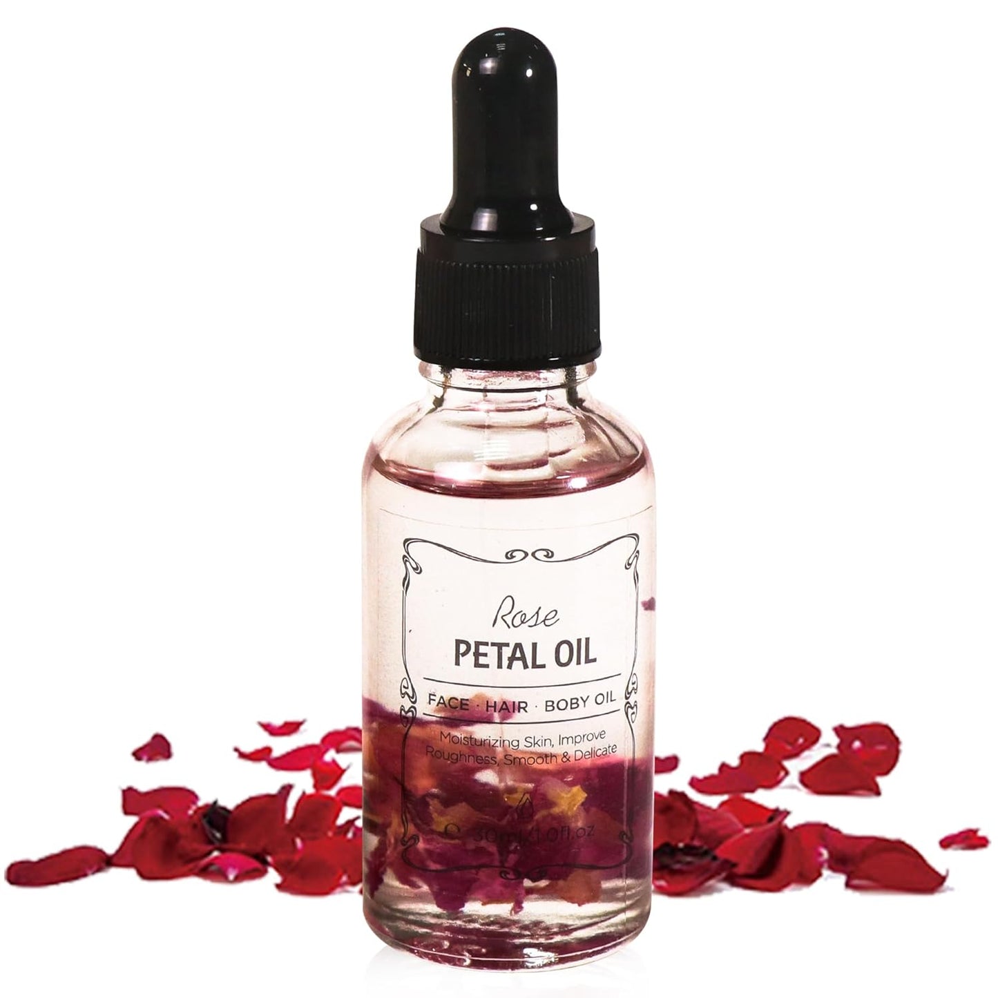 Rose Essential Oil with Flower Petal, Sunflower Seed, Olive Fruit Natural Massage Oils for Nails, Hair, Body, Face Moisturizing Skincare Oil Serum Dry Hair Strengthening Treatment All Types 30ml-FemmiqueWomen