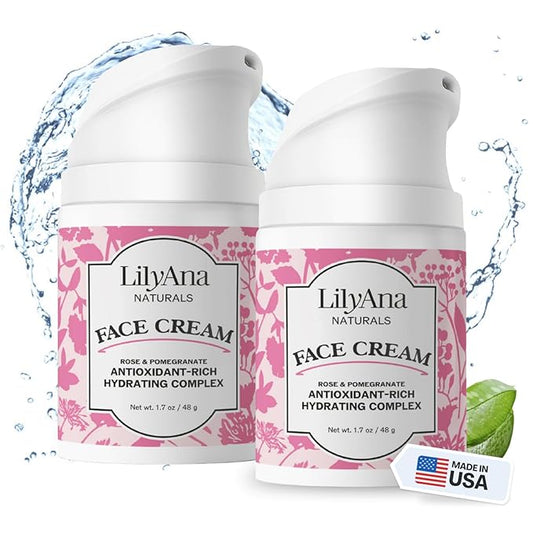 LilyAna Naturals Face and Neck Moisturizer for Women and Men - Moisturizer Face and Neck Cream for Dry Skin and Dark Spot Brightening - Rose and Pomegranate Extracts - 1.7oz (Pack of 2)-FemmiqueWomen