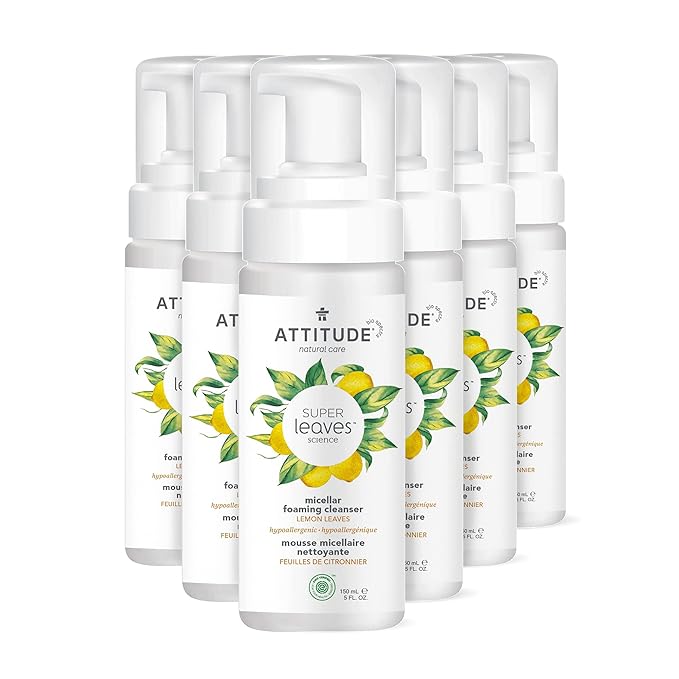 ATTITUDE Micellar Foaming Facial Cleanser, EWG Verified, Dermatologically Tested, Plant and Mineral-Based, Vegan, Earl Grey & Cucumber Scent, 5 Fl Oz (Pack of 6)-FemmiqueWomen