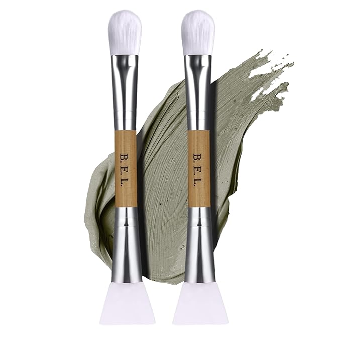 Bare Essentials Living - Clay Face Mask Brush (2 Pack, Bamboo) Dual Soft Silicone Face Mask Applicator Brush Tool, Great Facial Essentials, Moisturizer Applicator & Skincare Brush for Facials-FemmiqueWomen