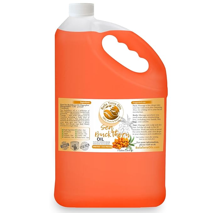 Bella Terra Oils Pure Sea Buckthorn Oil – 1gallon, Enhances Hair and Skin Appearance, Rich in Nutrients, Non-Greasy, Quick Absorbing-FemmiqueWomen
