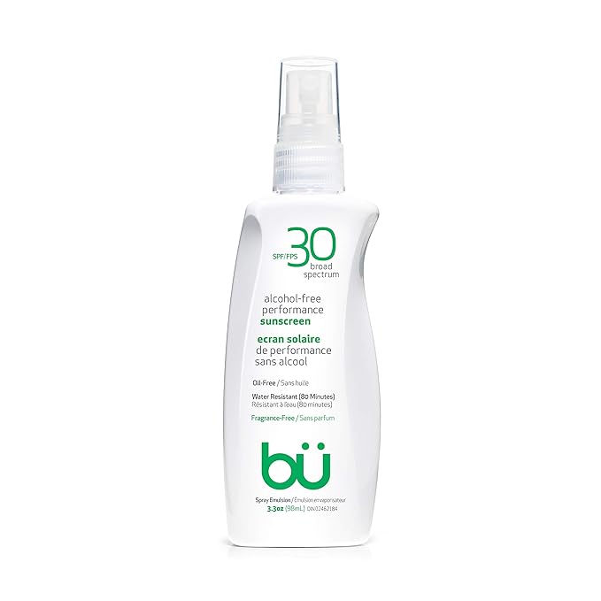 BU SPF 30 Sunscreen Spray for Face and Body, Fragrance Free, TSA Travel Size Sunscreen, Clear, Non Greasy, Water Resistant, for Sensitive Skin, 3.3 oz (3 Pack)-FemmiqueWomen