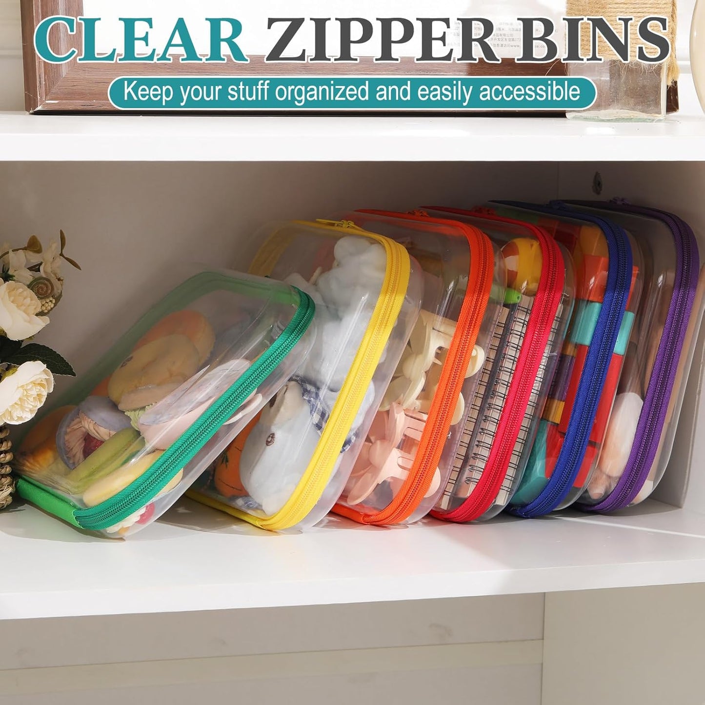 Sanwuta 6 Pcs Clear Hard Zipper Case Pencil Pouches Hard Plastic Zipper Pouches Makeup Bag Transparent Cases for Snacks Plastic Storage Organizer Box for Travel-FemmiqueWomen