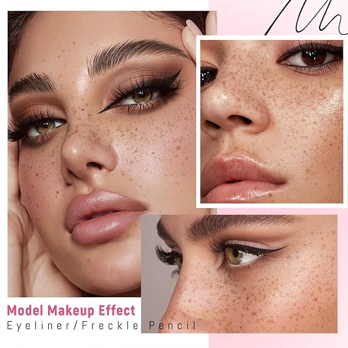 2pcs Freckle Stamp Pen with Eyeliner for Natural Lifelike Faux Freckle 2 in 1 Fake Freckles Stain Marker Pen for Waterproof Long Wear Sunkiss Makeup #Light Brown&Black-FemmiqueWomen