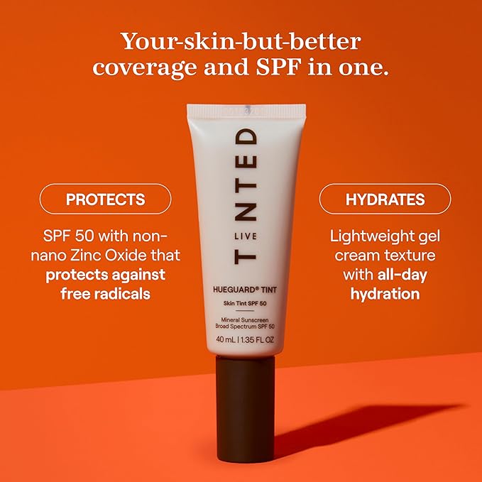 Live Tinted Hueguard Skin Tint SPF 50 - Tinted Mineral Sunscreen with Light-Medium Buildable Coverage With a Hydrating and Radiant Finish - Water and Sweat Resistant, 1.35 fl oz - Shade 08-FemmiqueWomen