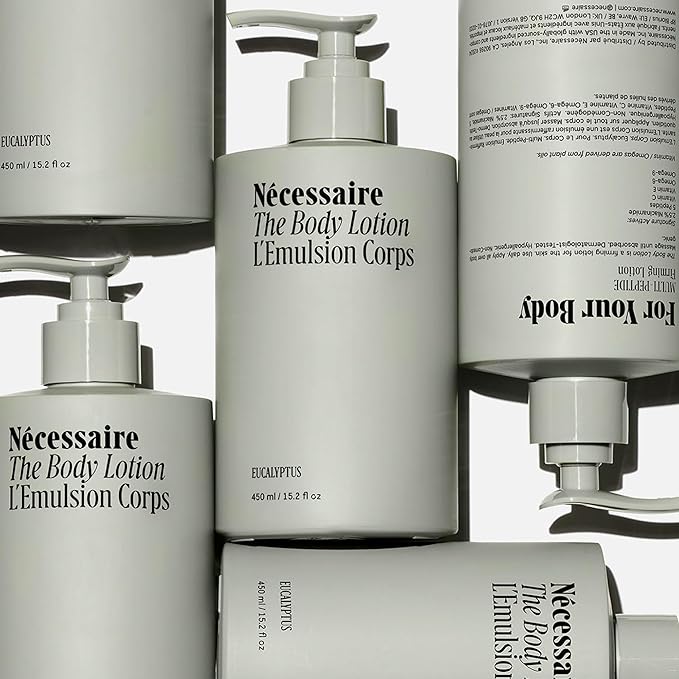 Nécessaire The Body Lotion with Pump. Eucalpytus. Multi-Peptide Firming Lotion to Moisturize, Firm, Strengthen. 2.5% Niacinamide, Vitamin C/E + Omega 6/9. 450ml / 15.2 fl oz-FemmiqueWomen