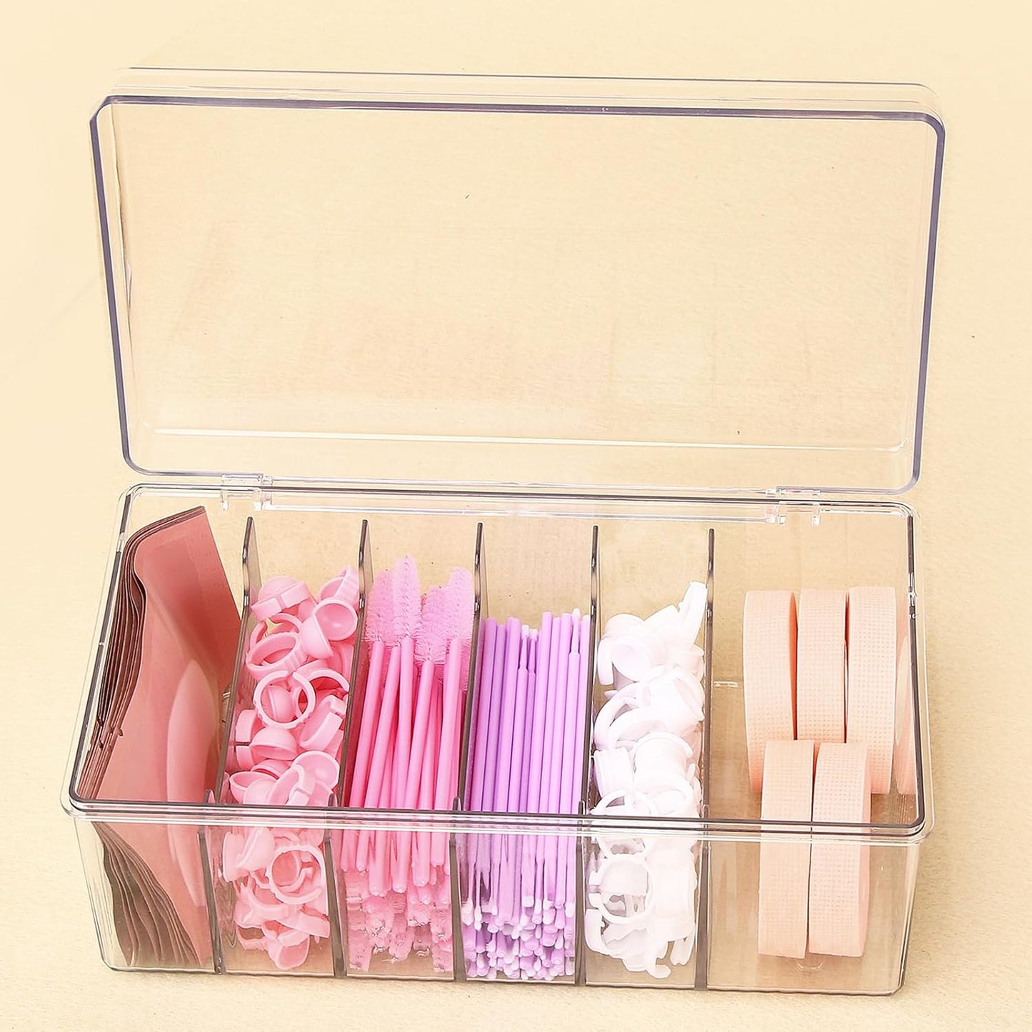 MoyRetty Acrylic Lash Extension Organizer, Large Capacity Eyelash Extension Supplies Storage Container Box, Neatly Store and Organize Your Lash Supplies (Clear)-FemmiqueWomen