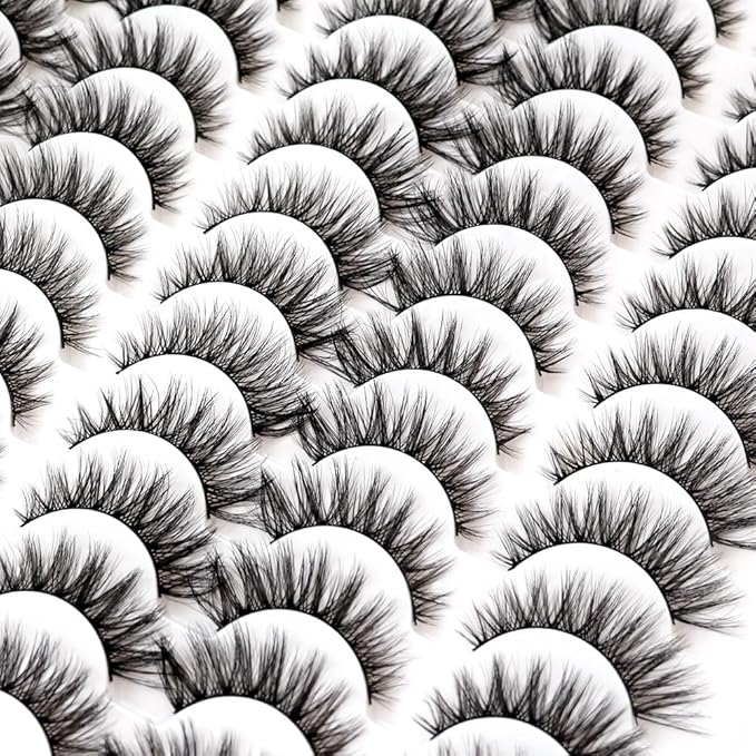 False Eyelashes 48 Pairs Faux Mink Lashes 14mm Wispy Lashes 3D Fluffy Cat Eye Lashes Pack Bulk Wholesale Strip Lashes(style 48-042)-FemmiqueWomen