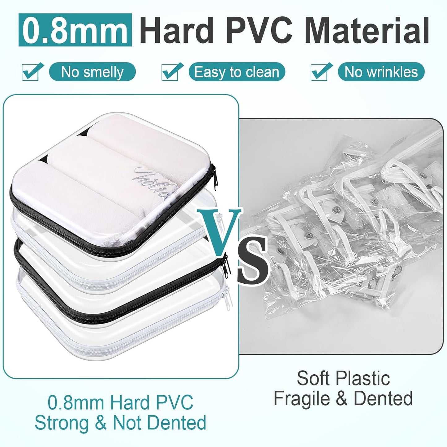 Hoolerry 4 Pcs Hard Clear Zipper Case Makeup Bags Plastic Pencil Pouch Transparent Storage Box Containers for Cosmetics, Snacks, Building Blocks, Puzzles(Black and White,9.8 x 7.9 x 2 in)-FemmiqueWomen