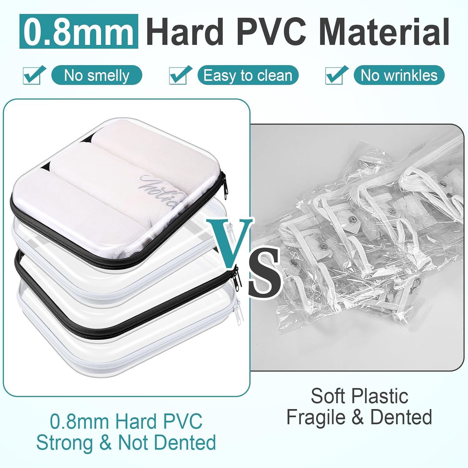 Hoolerry 4 Pcs Hard Clear Zipper Case Makeup Bags Plastic Pencil Pouch Transparent Storage Box Containers for Cosmetics, Snacks, Building Blocks, Puzzles(Black and White,9.8 x 7.9 x 2 in)-FemmiqueWomen