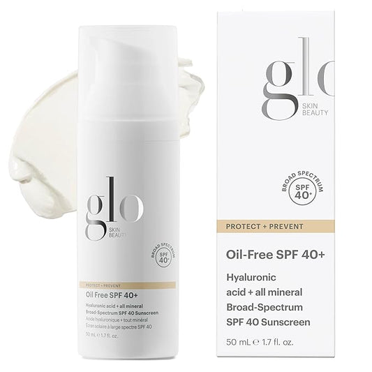 Glo Skin Beauty Oil Free SPF 40+ Hyaluronic Acid Infused All Mineral Sunscreen - Protect Against Sun Damage & Aging Environmental Skin Stressors - Weightless, Invisible Finish-FemmiqueWomen