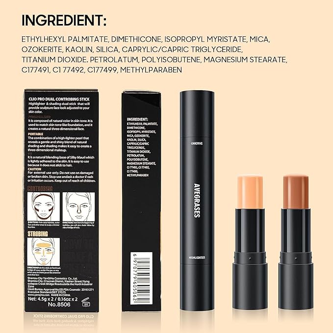 2023 Upgrade Contour Stick, 2 Colors Double-end Contour Highlighter Stick Contour Stick Face Highlighter Contour Makeup Contouring Sticks Cream Concealer (Lotus, Light Brown)-FemmiqueWomen