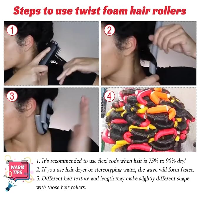 30PCS 9.45" Flexible Foam Curling Rods, Twist Heatless Hair Rollers for Women, Girls, Long and Short Hair, Sleep-In (0.71 x 9.45 Inch, Random Color)-FemmiqueWomen