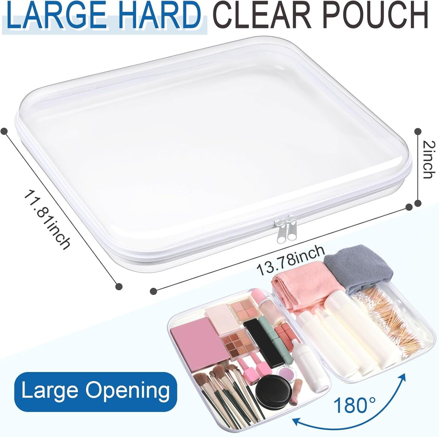 Sanwuta 6 Pcs Clear Hard Zipper Case Pencil Pouches Hard Plastic Zipper Pouches Makeup Bag Transparent Cases for Snacks Plastic Storage Organizer Box for Travel(White,13.78 x 11.81 x 2 Inch)-FemmiqueWomen