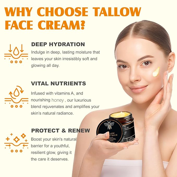 Tallow Honey Balm for Face Organic，Crema Cebo De Res Original，Handmade Tallow and Honey Balm for Face,Body，Sebo De Res Para La Cara，Based Supplies Tallow and Ho ney Bal m for Smooth Skin (2 Bottle)-FemmiqueWomen