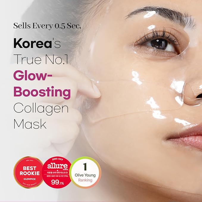 AROCELL Super Collagen Mask 12 Facial Sheet 5,000,000ppb Overnight Dual Matrix Hydrogel Masks with Low Molecular Weight Collagen for Elasticity Hydrating Anti-Aging Cooling Korean Skincare, 43g x 12ea