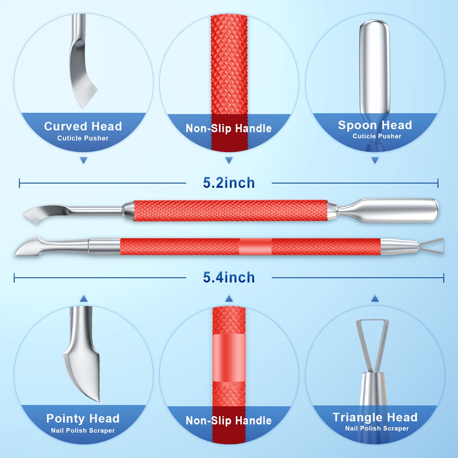 2PCS Metal Red Cuticle Pusher and Cutter Remover Salon Quality Stainless Steel Gel Nail Polish Peeler Scraper Durable Manicure and Pedicure Cleaner Tool For Fingernail and Toenail-FemmiqueWomen