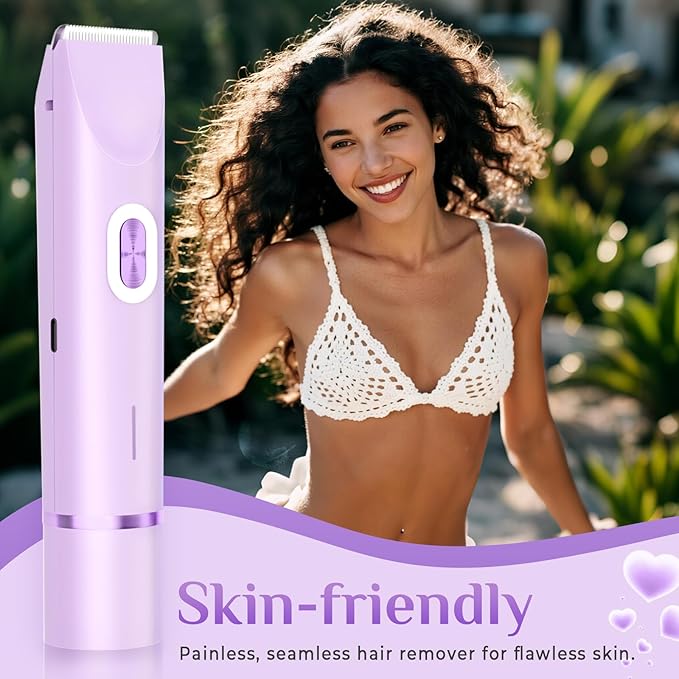 2025 New 2-in-1 Electric Bikini Trimmer for Women - Dual Head Electric Razor,Waterproof Painless Bikini Shaver, Pubic Hair Trimmer for Private Area & Body Hair, Purple-FemmiqueWomen
