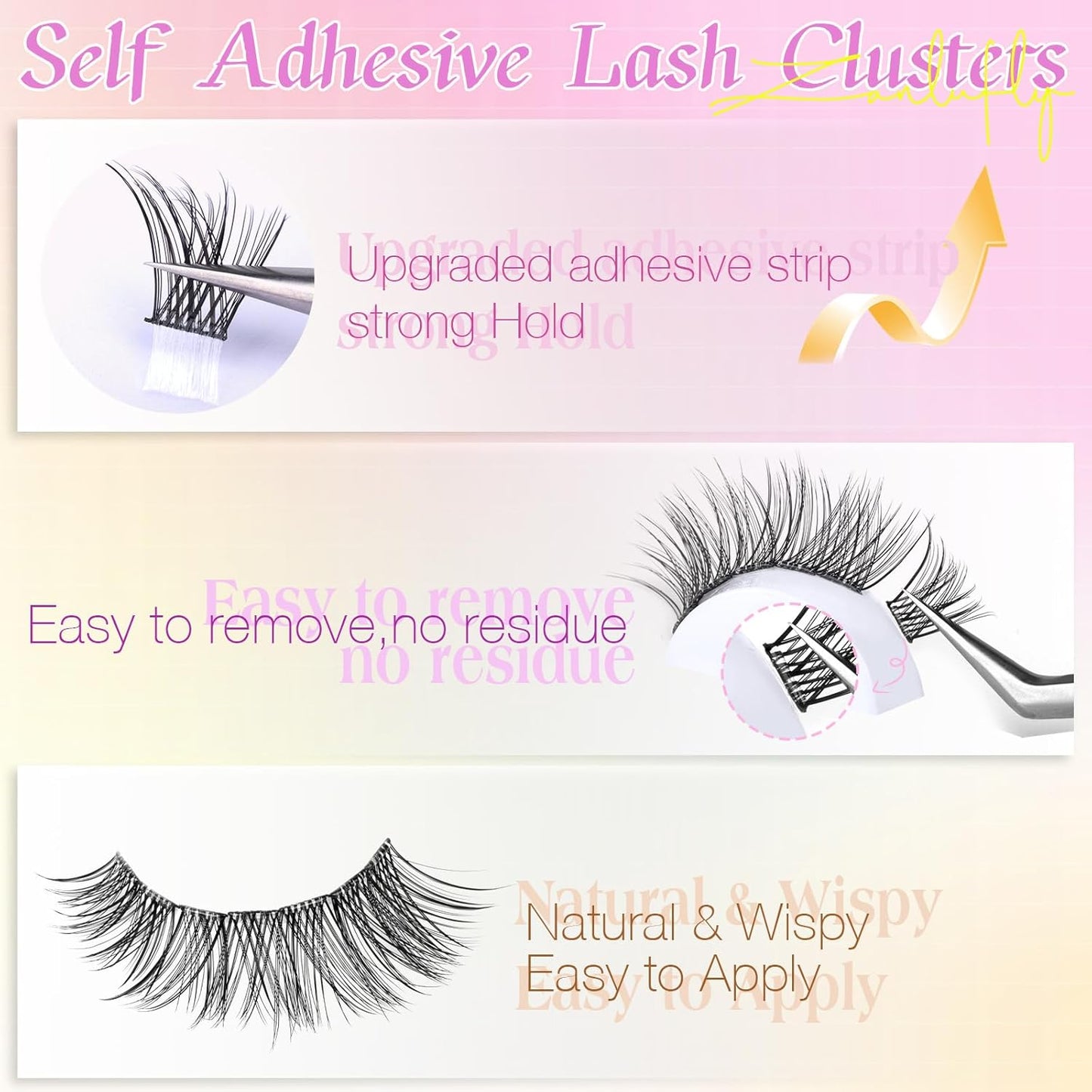 Self Adhesive Eyelashes Natural Self Adhesive Lash Clusters Pre-glued Eyelashes Clusters C-Curly No Glue Lashes Wispy Cluster Lashes 10-16MM DIY Individual Lashes by zanlufly-FemmiqueWomen
