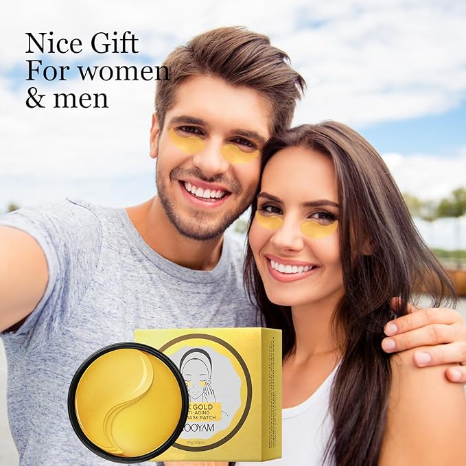 24k Gold Eye Treatment Maks 60PCS Under Eye Patch Cooling Under Eye Pads for Brightening Repairing and Refreshing Your Skin Under Eye Mask, Beauty Skin Care(gold)-FemmiqueWomen