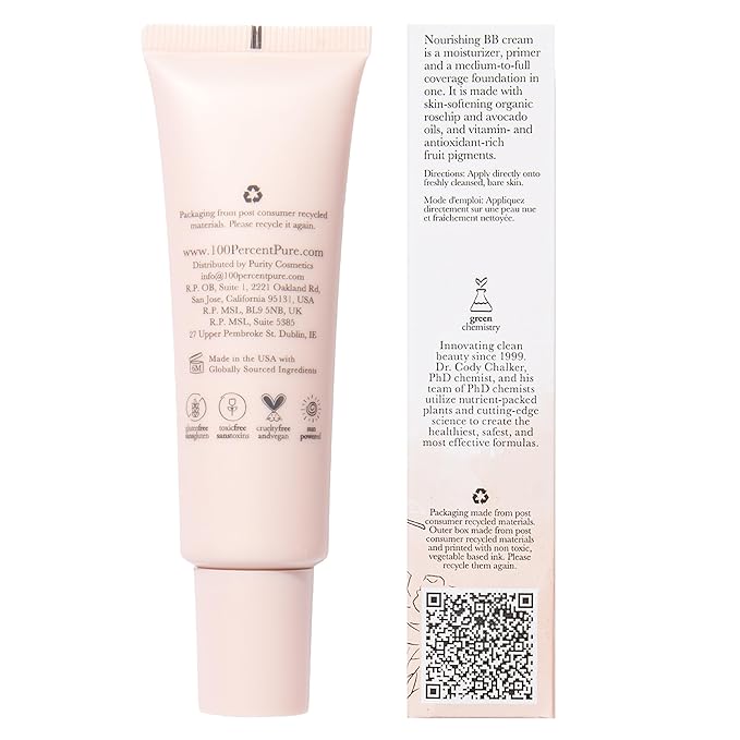 100% PURE BB Cream Shade 30 Radiance Full Face Coverage Skin Care & Glow - All-In-One Primer Concealer & Foundation Makeup - Shimmery, Dewy Youth Tan Color w/Warm Golden Undertone - Vegan - 1 Fl Oz-FemmiqueWomen